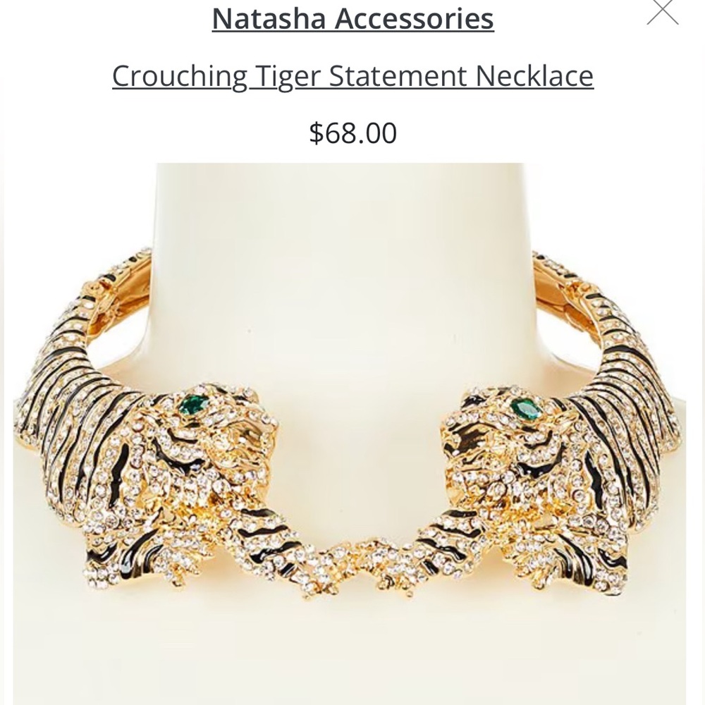 NWT โ๏ธ๐คโ๏ธ NATASHA GREEN EYED TIGERS STATEMENT NECKLACE - Picture 3 of 13